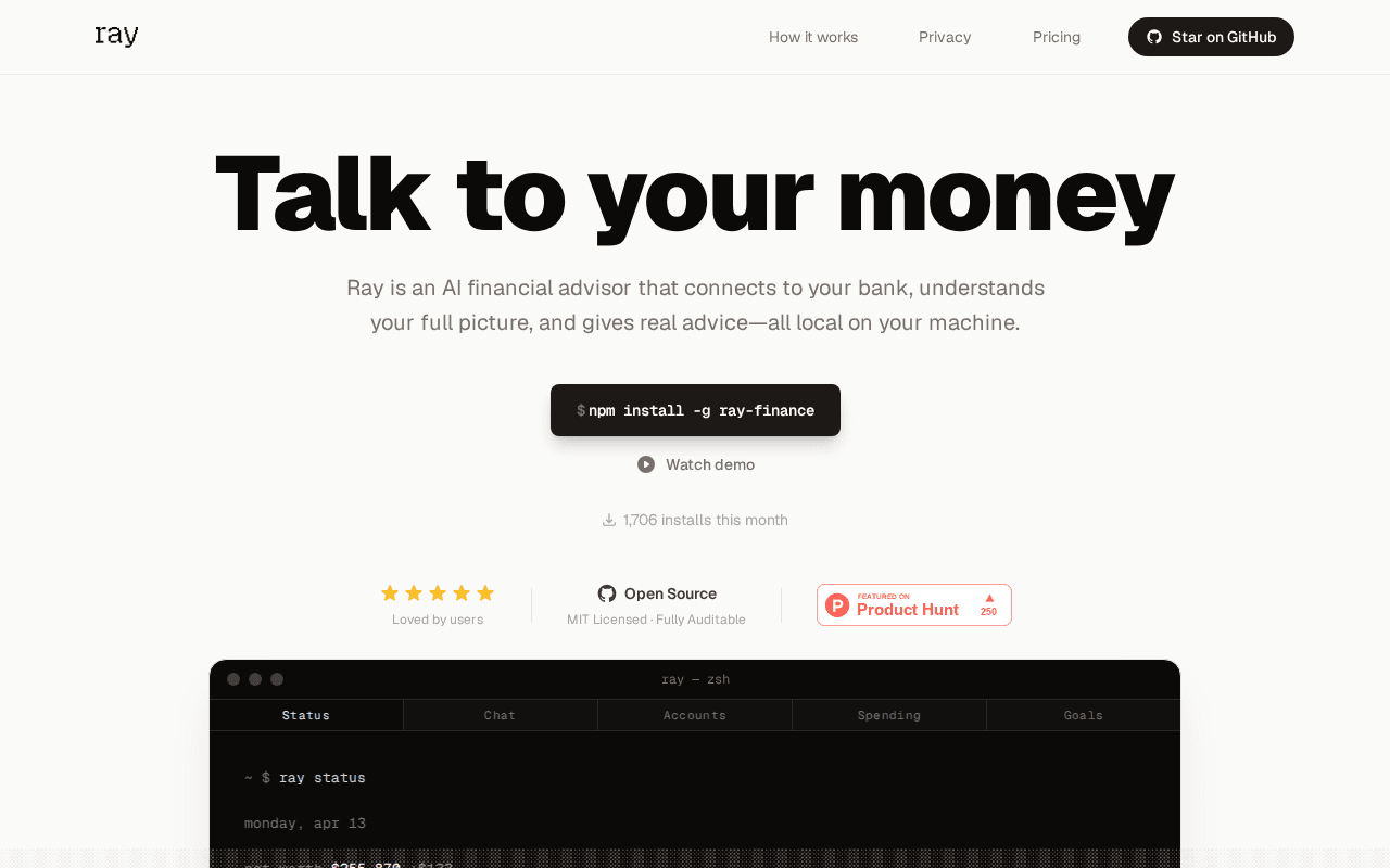 Ray — AI Financial Advisor, Running Locally